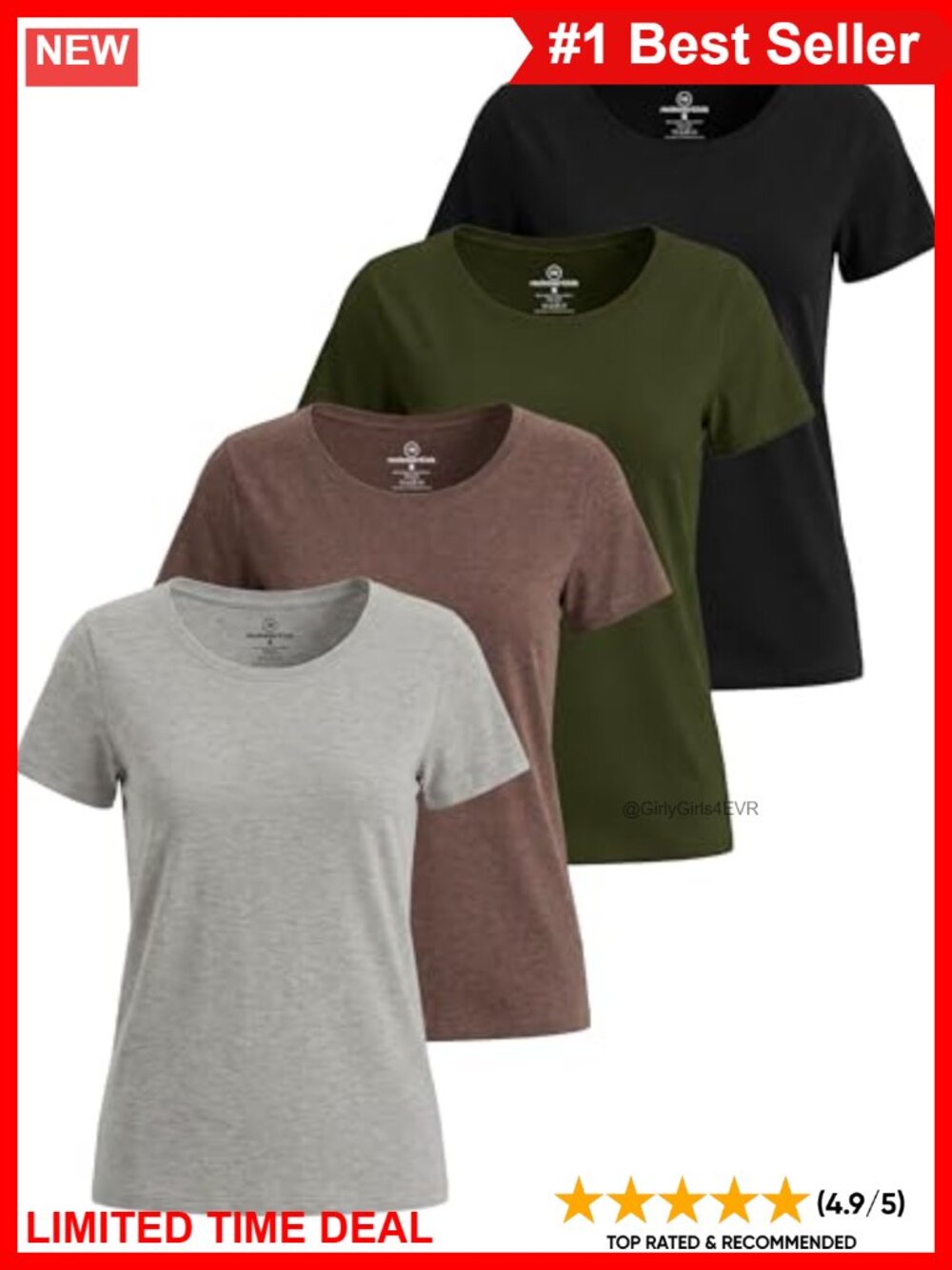 Women's Cotton Blend T-Shirts Short Sleeve Scoop Neck 4 Pack Basic